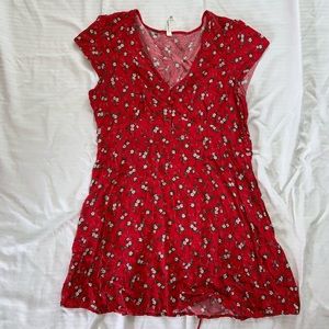 Aeropostale short red floral dress with waist tie
